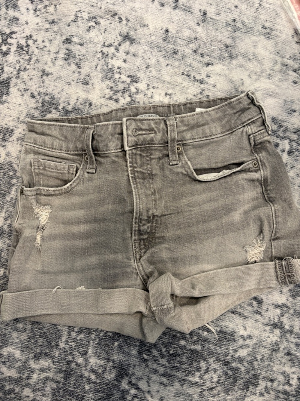Old Navy Light Gray Rolled-Hem Distressed Denim Shorts